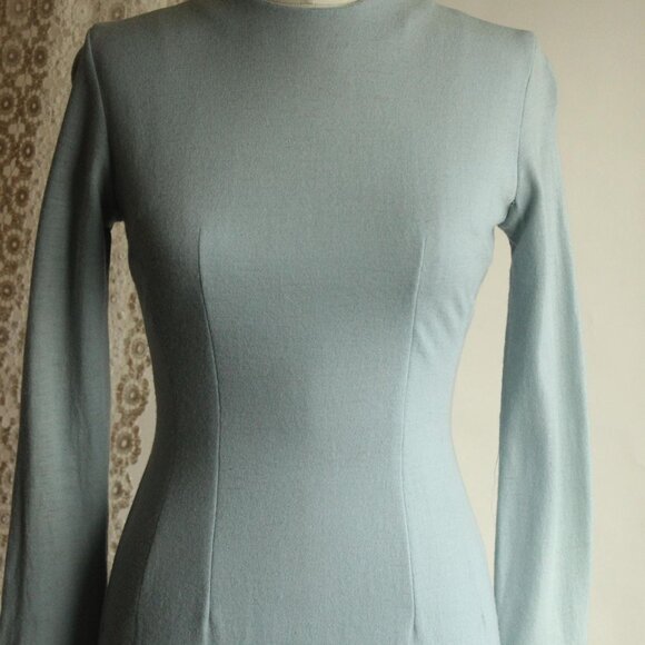 Vintage 1960s Wiggle Dress, Jonathan Logan Blue Wool Dress, Chumley Sportswear - Picture 3 of 13